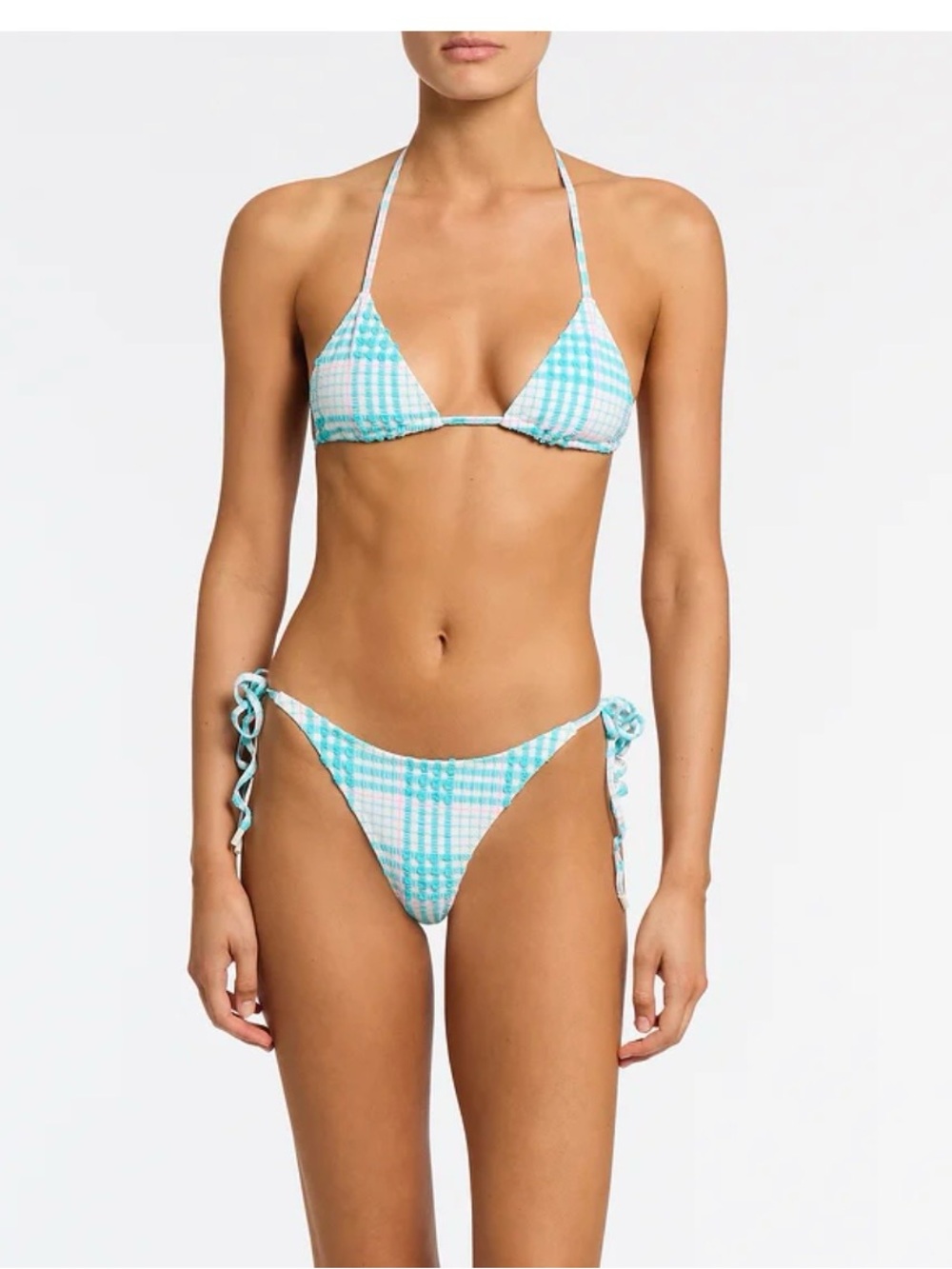 NWT triangl swimwear Blue Bloss Check Tie-Side Triangle Bikini size Small - Picture 2 of 15